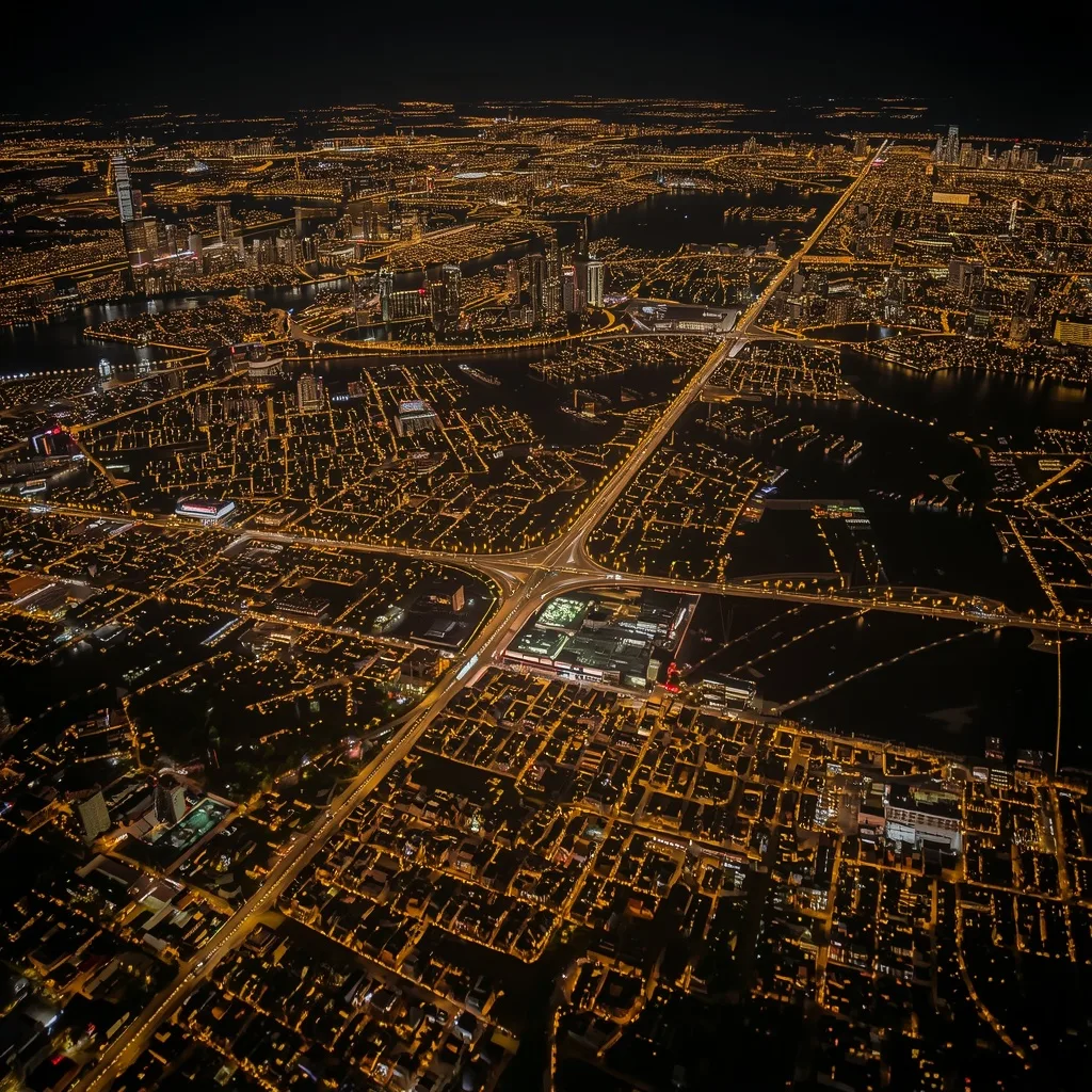 Aerial Night Cityscape Portrait: Face Formed by Urban Lights – Premium Prompts – AI prompt example