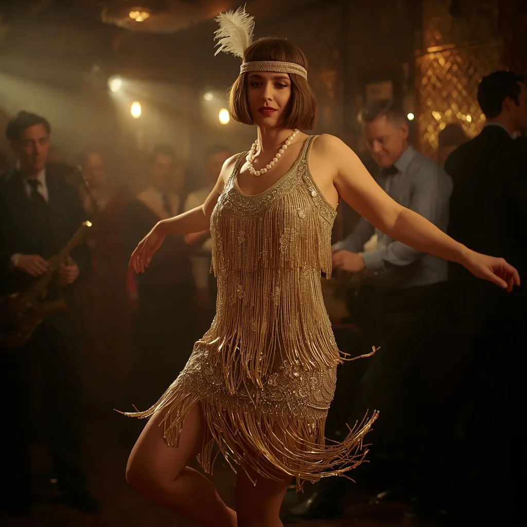 Art Deco Inspired Flapper Dress at a Speakeasy – Women's Dark Academic Witch Mysterious Aura prompts – AI generated example