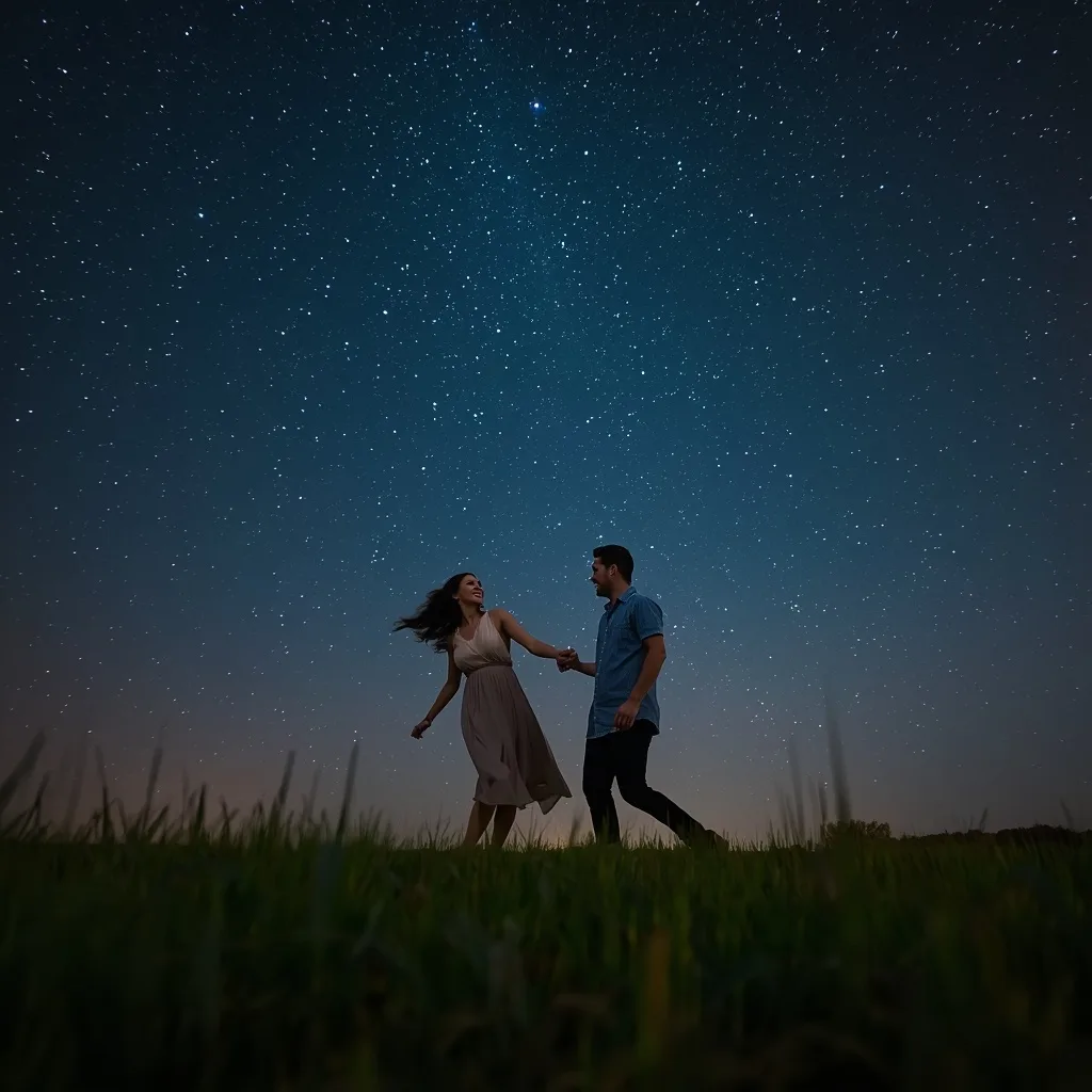 Couple's Joyful Dance Under a Starry Night Sky – Couple Prompts – AI prompt example