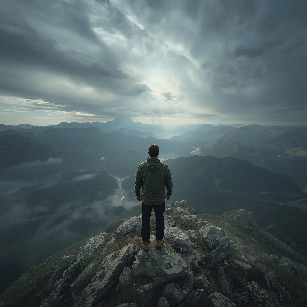 Man's Solitary Journey on a Rugged Mountain Ridge – Men's Prompts – AI prompt example