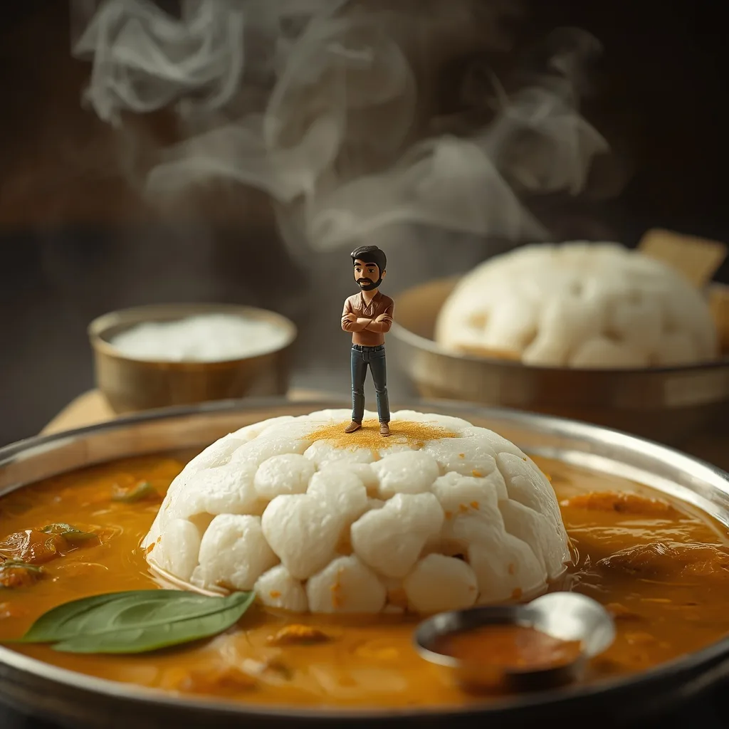 Miniature Human on a Floating Idli Island Adventure – Premium Prompts – AI prompt example