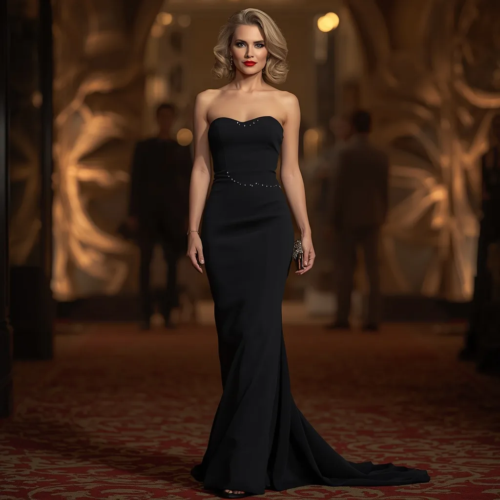 Sophisticated Gala: Black Strapless Gown with Diamond Accents – Women's Dark Academic Witch Mysterious Aura prompts – AI generated example
