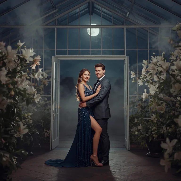 Beautiful Couple In Romantic Moonlit Glasshouse Pavilion | Hot Romantic Prompt