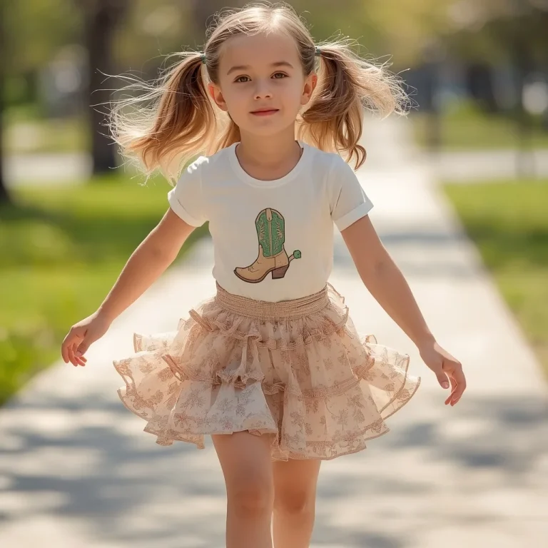 Cute Girl in a Playful Western Skirt and T-shirt | Cute Young Girl