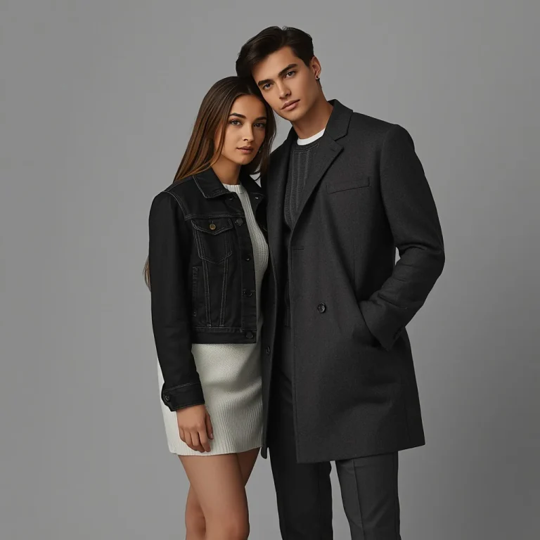 Elegant Romantic Couple in Sophisticated Urban Denim Jackets | Stylish Romantic Couple