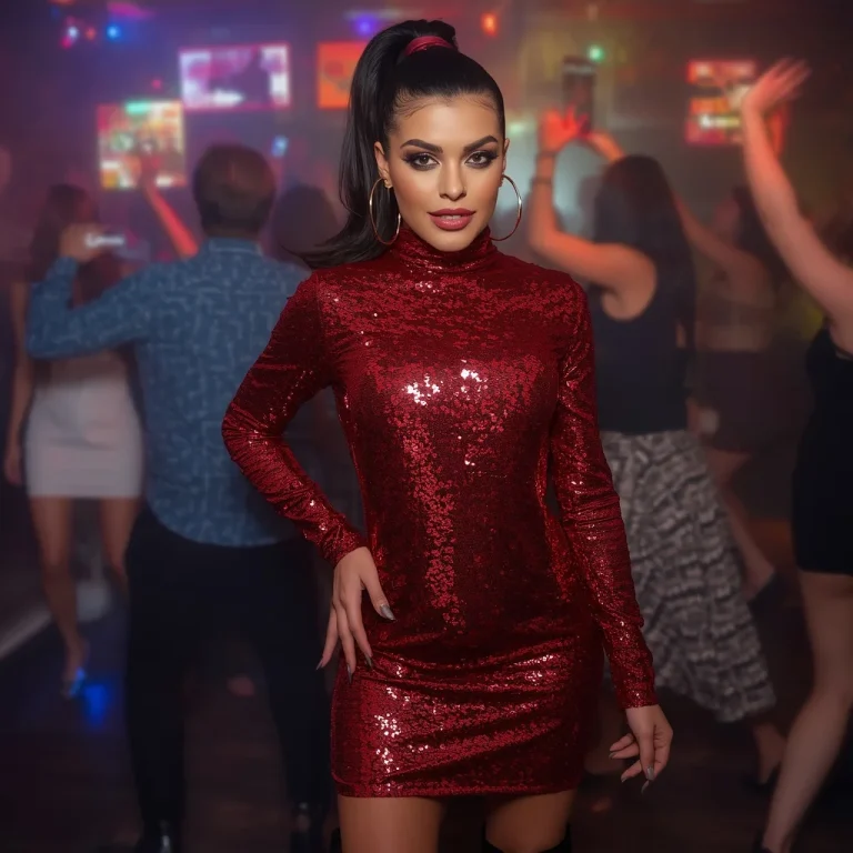 Glamorous Red Sequin Bodycon Mini Dress for a Club Night | ChatGPT photo Editing Prompts for girl