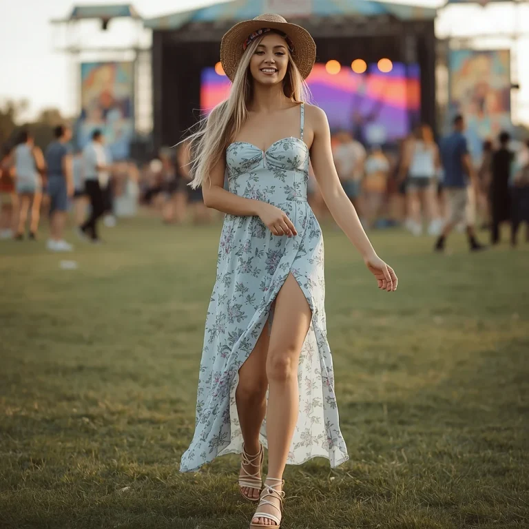 Playful Floral Maxi Dress with Slit for a Summer Festival | Girl Pic Prompt
