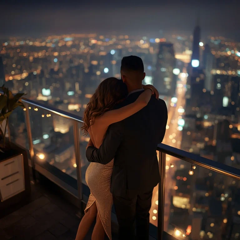 Romantic Couple on a Rooftop Overlooking City | Romantic Couple Prompt