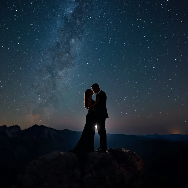 Romantic Couple Silhouetted Against a Starry Sky | Cinematic Couple Prompt