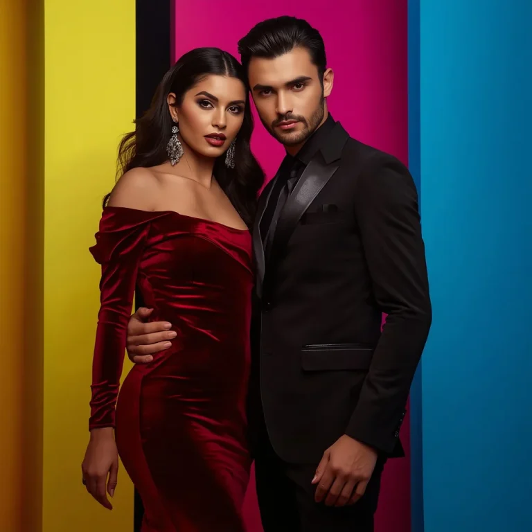 Romantic Couple Striking A Majestic Red Carpet Glam Pose | Luxury Fashion Romantic