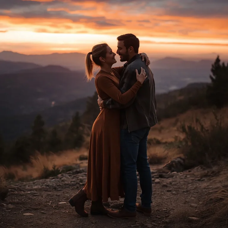 Romantic Mountain Sunset: Couple on a Scenic Trail | Prompt seen couple Instagram